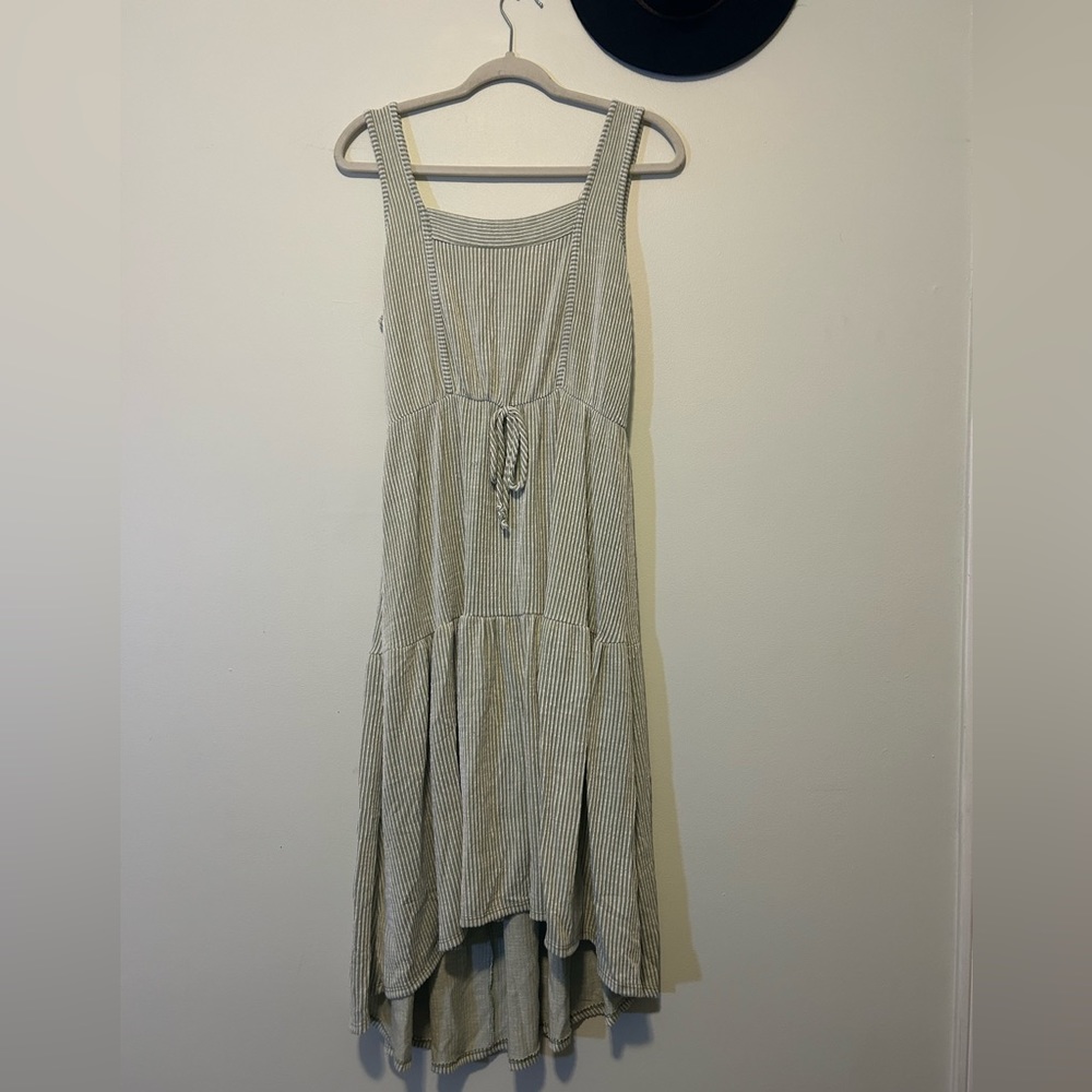 Medium / Green&White Pinstripe / Hugh-low Dress
